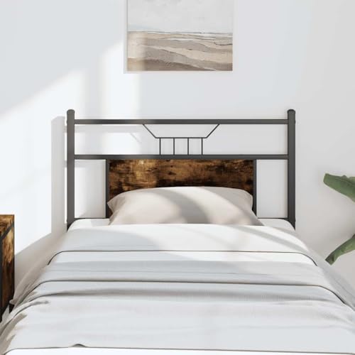 NUMNBE Bett Kopfteil 140x80 cm Industrial Stil Stahlrahmen Massiv Holz Verstellbar Rückenstütze Schlafzimmer von NUMNBE