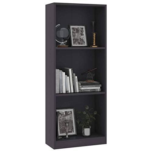 NUMNBE Bücherregal Grau 40x24x108 cm Modernes Design Holzregal 3 Offene Regalfächer Stauraum Wohnzimmer Schlafzimmer von NUMNBE