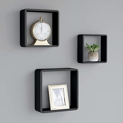 NUMNBE Cube Regal Schwarz MDF 3 Größen 28x10x28 24x10x24 20x10x20 cm Tragkraft 5 kg Aufbewahrung Wandmontage für Wohnzimmer Schlafzimmer von NUMNBE
