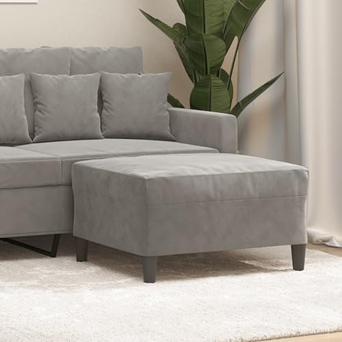 NUMNBE Fußhocker 70x55x41 cm in Hellgrau Samt mit Schaumstofffüllung Stabile Sperrholzstruktur Bequemer Sitz und Fußablage für Wohnzimmer oder Schlafzimmer von NUMNBE