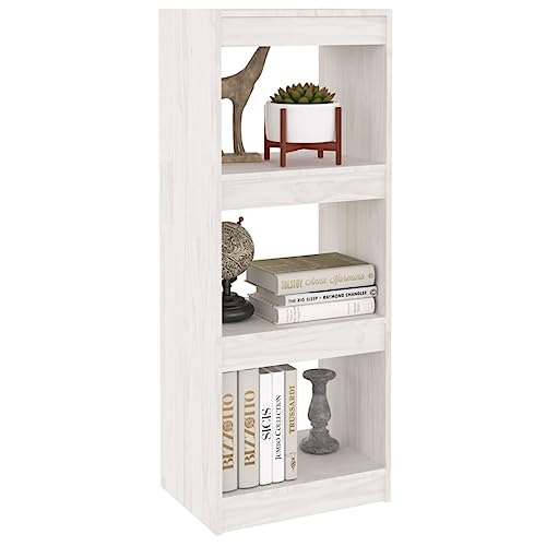 NUMNBE Holz Bücherregal weiß 40x30x1035 cm DREI Fächer stabile Kiefer massiv als Raumteiler Wohnzimmer Flur von NUMNBE