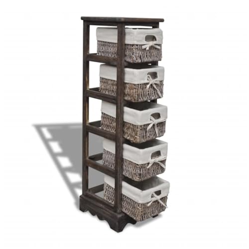 NUMNBE Holz Regal 5 Ebenen 90 cm mit 5 Körben Aufbewahrung aus Paulownia Holz für Wohnzimmer Schlafzimmer Bad von NUMNBE