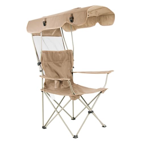 NUMNBE Klappbarer Strandstuhl mit Sonnendach - Campingstuhl mit Verstärktem Rutschfestem Fußpolster für Outdoor - Aktivitäten (Khaki) von NUMNBE