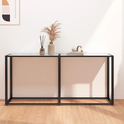 NUMNBE Konsolentisch 160 x 35 x 75 cm Weißer Marmor Optik Glasplatte Stahlgestell Stabil Für Wohnzimmer von NUMNBE