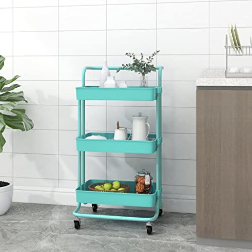 NUMNBE Küchenwagen 42x35x85 cm türkis mit 4 Rollen und 2 Bremsen stabile ABS Kunststoff Körbe multifunktional für Haushalt und Büro von NUMNBE