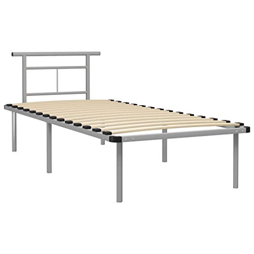 NUMNBE Metallbett 90 x 200 cm Grau Pulverbeschichtet Stabiler Lattenrost Schlafzimmer von NUMNBE