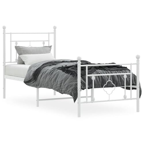NUMNBE Metallbettgestell 90x190 cm Weiß Modern Robust mit Kopfteil und Fussteil Pulverbeschichtet für Schlafzimmer von NUMNBE