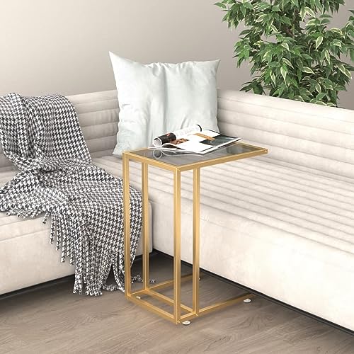 NUMNBE Moderner Beistelltisch Glas 50x35x65 cm schwarz Gold Metallgestell stabil Wohnzimmertisch von NUMNBE