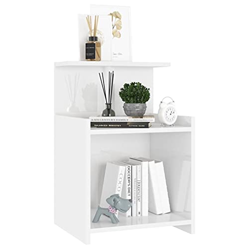NUMNBE Nachtschrank Hochglanz weiß 40x35x60 cm mit 3 offenen Ablagen stabil pflegeleicht Wandbefestigung von NUMNBE