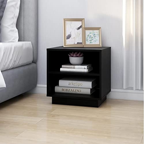 NUMNBE Nachttisch aus massivem Kiefernholz 40x34x40 cm schwarz mit 2 Ablageflächen modernes Design für Schlafzimmer Wohnzimmer von NUMNBE
