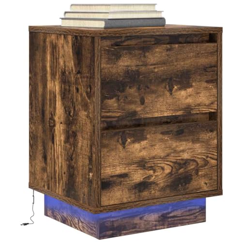 NUMNBE Nachttisch mit 2 Schubladen 50 cm Hoch Smoked Eiche RGB LED Beleuchtung USB Anschluss für Schlafzimmer von NUMNBE