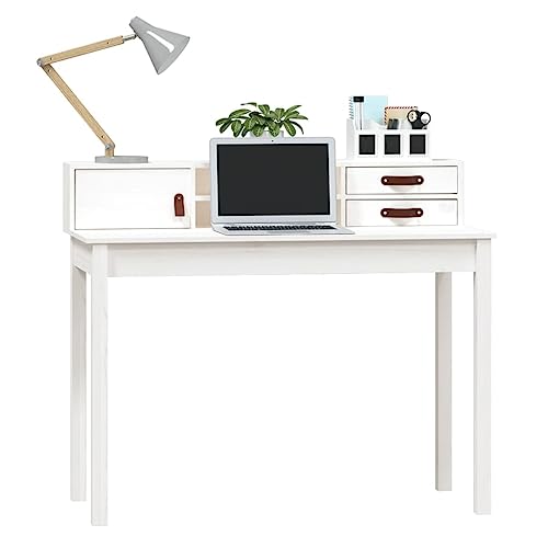 NUMNBE Schreibtisch aus massivem Kiefernholz 110x50x93 cm Weiß mit Stauraum und platzsparendem Design für Büro und Home Office von NUMNBE