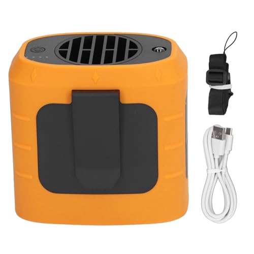 NUMNBE Tragbarer Gürtelventilator mit 8000mAh Akku 7 5m / s starke Luftzufuhr 3 Geschwindigkeiten wiederaufladbar als Hand und Halsventilator für unterwegs (Orange) von NUMNBE