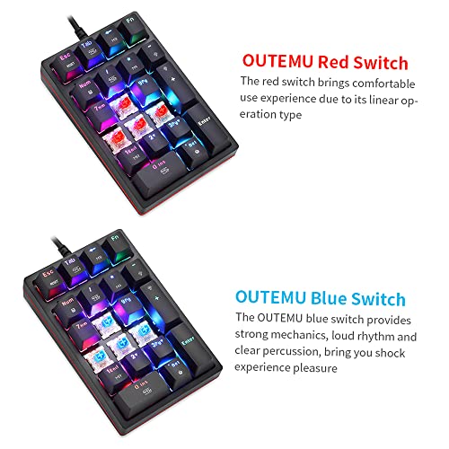 NUMNBE USB Nummernblock kabelgebunden OUTEMU Red Switch RGB Beleuchtung ergonomisch hohe Tastenkomfort für Laptop Bank Büro (OUTEMU Blue Switch) von NUMNBE