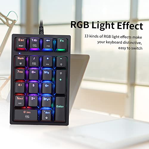 NUMNBE USB Nummernblock kabelgebunden OUTEMU Red Switch RGB Beleuchtung ergonomisch hohe Tastenkomfort für Laptop Bank Büro (OUTEMU Red Switch) von NUMNBE