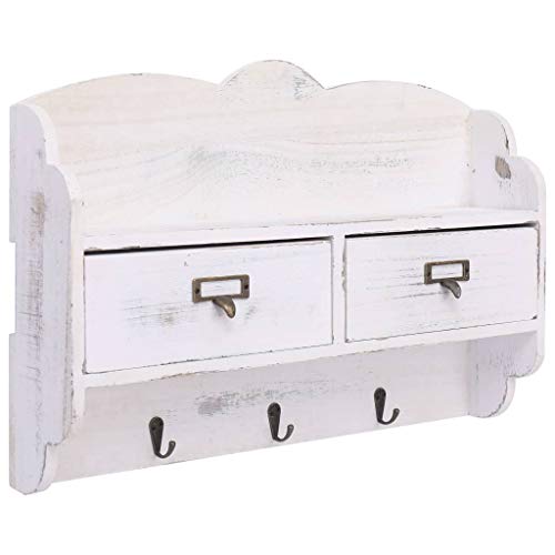NUMNBE Wandgarderobe Weiß 50x10x34 cm mit 2 Schubladen 3 Haken Paulownia Holz Stauraum für Flur und Eingangsbereich NUMNBE Wandgarderobe Weiß 50x10x34 cm mit 2 Schubladen 3 Haken Paulownia Holz Stauraum für Flur und Eingangsbereich von NUMNBE