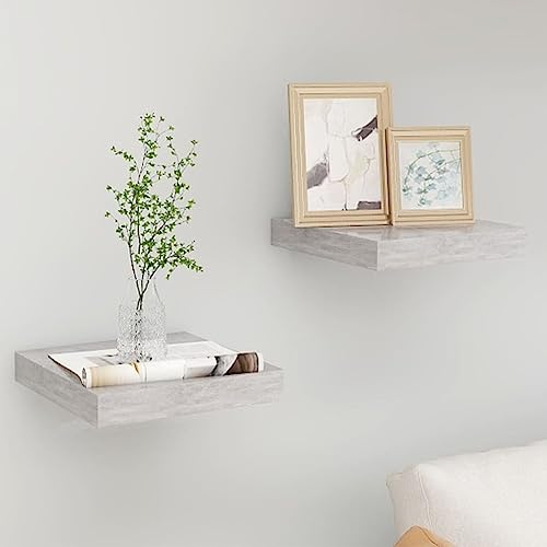 NUMNBE Wandregal 23x24 cm Beton Grau MDF Metall Belastbar bis 5 kg Versteckte Montage für Wohnzimmer Schlafzimmer von NUMNBE