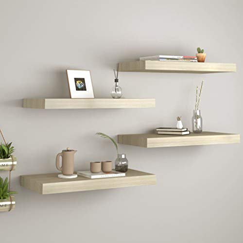NUMNBE Wandregal Eiche MDF Metall 50x23 cm Tragkraft 7 kg verdecktes Montagesystem für Wohnzimmer Schlafzimmer Küche von NUMNBE