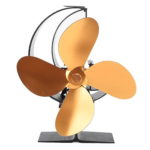 NUMNBE Warmluftventilator für Eisangeln aus Aluminium mit effizienter Wärmeverteilung geräuscharm batteriefrei für Camping Kamin Holzofen (Gold) von NUMNBE