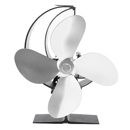 NUMNBE Warmluftventilator für Eisangeln aus Aluminium mit effizienter Wärmeverteilung geräuscharm batteriefrei für Camping Kamin Holzofen (Silver) von NUMNBE