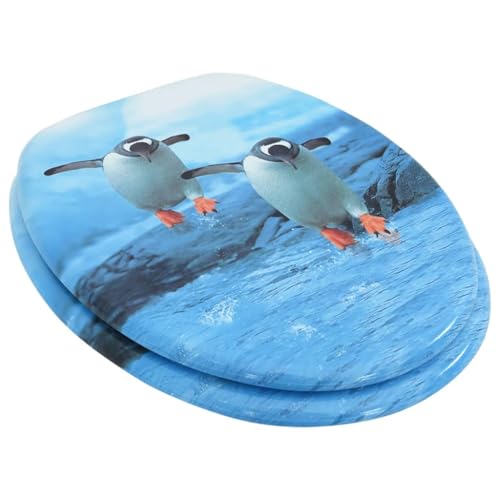 Toilettensitz MDF 42 5 x 37 8 cm verstellbare Scharniere Pinguin Design langlebig robust für gängige WC Schüsseln von NUMNBE