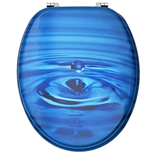 WC Sitz MDF Blau Wasser Tropfen Design verstellbare Scharniere Chrom-Zink Legierung universal passend von NUMNBE