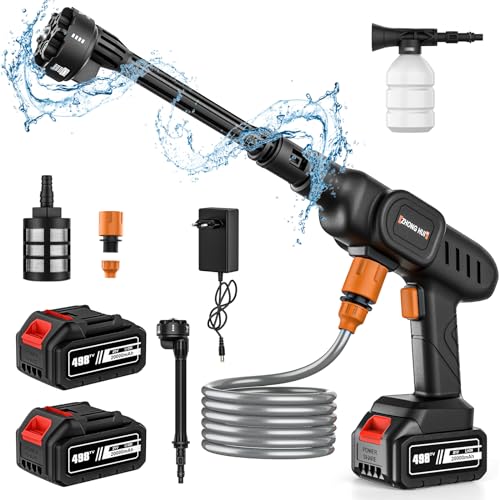 Akku Hochdruckreiniger, 60 Bar Hochdruckreiniger Akku, 6-in-1-Düse, für Makita, 20000Mah*2, Maximaler Wasserdurchfluss: 10 l/min, für die Autowäsche (Zwei 20.000-mAh-Akkus) von NUMNER