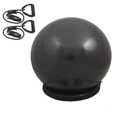 Balance Ball Stuhl Gymnastikballstuhl mit Widerstandsbändern, Anti-Rutsch-Stabilitätsball-Basis-Kits für Heim-Fitnessstudios, Multifunktions-Fitness-Yoga-Ball-Bürostuhl, 55/65/75cm ( Color : Black , S von NUNETH