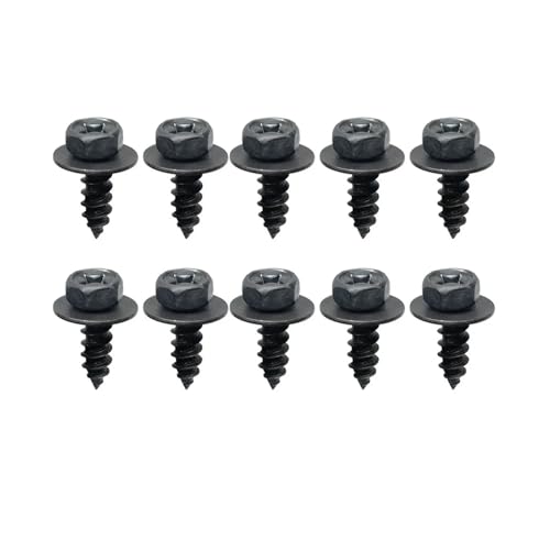 10 Stück schwarze selbstschneidende Schrauben, Kreuz-Sechskantschrauben mit Dichtung M6 6 mm for Auto-Motorrad-Stoßstange, Motorschutz(10pcs) von NUNQTYKJT