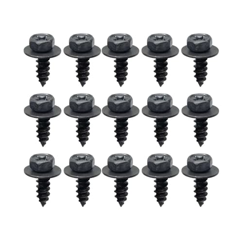 10 Stück schwarze selbstschneidende Schrauben, Kreuz-Sechskantschrauben mit Dichtung M6 6 mm for Auto-Motorrad-Stoßstange, Motorschutz(15pcs) von NUNQTYKJT