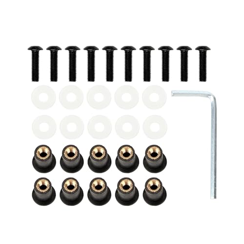 Verkleidungsscheibenbefestigungen Windschutzscheibenmutter Bolzen Unterlegscheibe Schraube 10 Teile/satz Universal Motorrad Windschutzscheibenbefestigungssatz M5 x 15mm(Black) von NUNQTYKJT