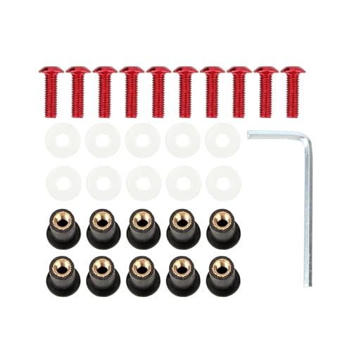 Verkleidungsscheibenbefestigungen Windschutzscheibenmutter Bolzen Unterlegscheibe Schraube 10 Teile/satz Universal Motorrad Windschutzscheibenbefestigungssatz M5 x 15mm(Red) von NUNQTYKJT