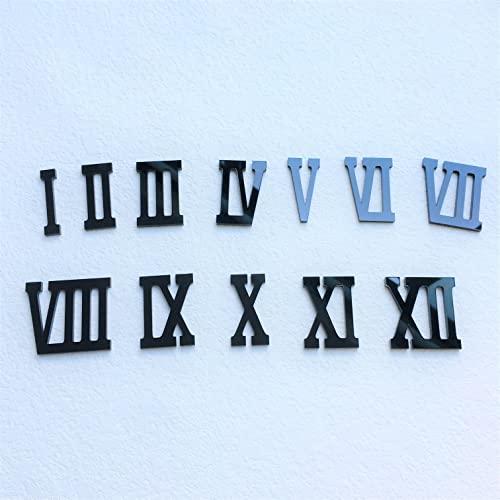 NUO RUI Römische Ziffern aus Acryl, verspiegelt, für eine Wanduhr, Schwarz, 12 Stück von NUO RUI
