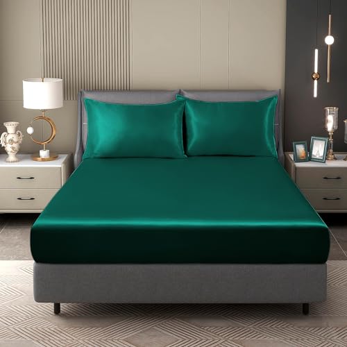 Nuoandy Satin Spannbettlaken 160x200cm Grün Dunkelgrün Uni Seide Seide Glänzend Bettlaken Hochwertiges Deluxe Unifarben Spannbetttuch Microfaser Bettlaken für bis1-30cm Matraze Nuoandy Satin Spannbettlaken 160x200cm Grün Dunkelgrün Uni Seide Seide Glänzend Bettlaken Hochwertiges Deluxe Unifarben Spannbetttuch Microfaser Bettlaken für bis1-30cm Matraze von NUOANDY