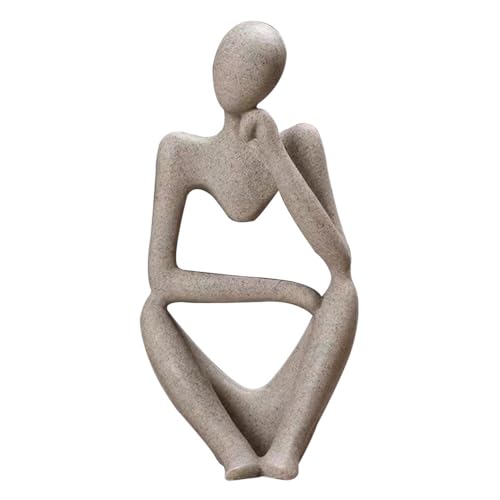 Denker Statue Abstrakte Kunst Skulptur: Beige Harz Denker Figur Sammlbare Moderne Menschliche Statue Bücherregal Dekor für Home Office von NUOBESTY