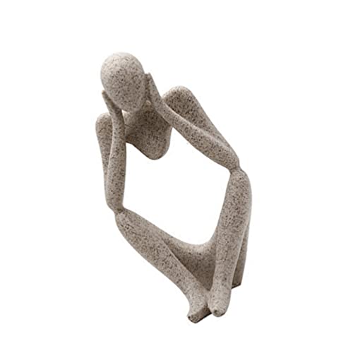 Denker Statue Abstrakte Kunst Skulptur: Beige Harz Denker Figur Sammlbare Moderne Menschliche Statue Bücherregal Dekor für Home Office von NUOBESTY