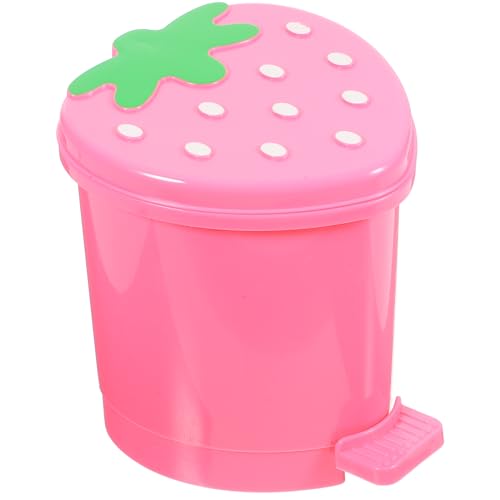 Desktop Strawberry Trash Can Holder: Mini Trash Can Wastebasket with Lid Cartoon Fruit Table Rubish Bin Paper Containers Bucket for Home Office Pink von NUOBESTY