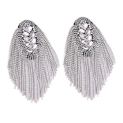 NUOBESTY 1paar Silberne Quaste Epauletten Mit Strass Für Anzüge Fashion Schulterabzeichen Mit Fransen Leicht Und Langlebig Für Kostüm Und Zeremonien von NUOBESTY