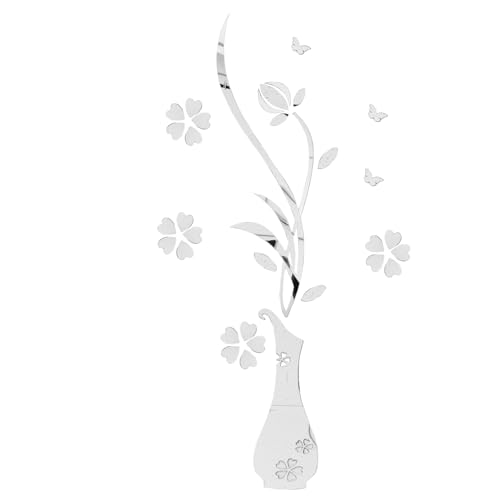 NUOBESTY 1 Satz Wandaufkleber Für Spiegel Groß Spiegelwand Spiegel Aufkleber Raumdekor Ästhetisches Schlafzimmer Wanddekorspiegel Aufkleber Spiegel Vase Silber Acryl von NUOBESTY