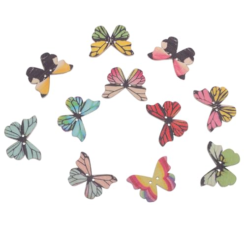 NUOBESTY 100 Stück Holz-schmetterlingsknöpfe Dekorative Nähknöpfe für DIY Basteln Scrapbooking Kleidung Verzierung Naturmaterial Holzknöpfe für Kreative Handarbeiten von NUOBESTY