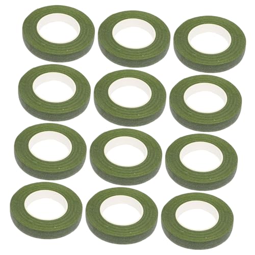 NUOBESTY 12 Stück Teiliges Blumiges Klebeband Yards Selbstklebendes Grünes Floristenband für Blumenstiele Zuverlässige Haftung Einfach zu Reißen und Verwenden für Brautsträuße von NUOBESTY