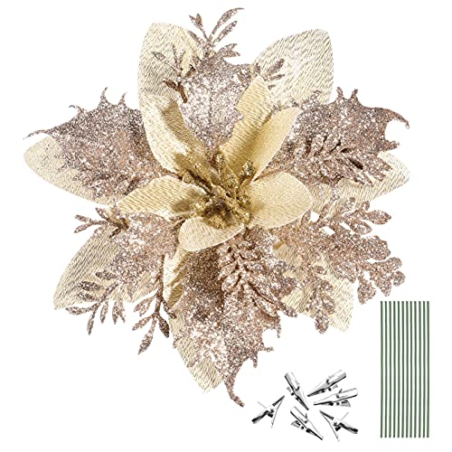 NUOBESTY 12Pcs Weihnachten Glitter Weihnachtsstern Blumen mit Stielen Und Clips Weihnachten Baum Verzierungen Weihnachtsstern Blumen Weihnachten Thanksgiving Tür Urlaub Dekorationen von NUOBESTY