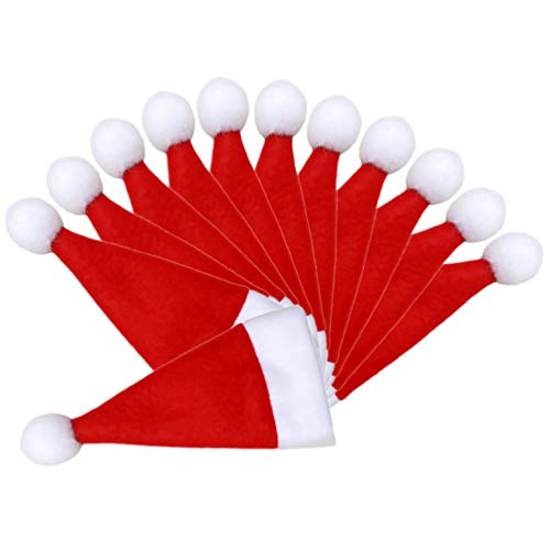 NUOBESTY 16 Stücke Weihnachten Besteckhalter Mini Weihnachtsmütze Besteckbeutel Bestecktasche Weihnachtsmannmützen Kleine Nikolausmützen Messer Geschirr Tasche Tischdeko von NUOBESTY