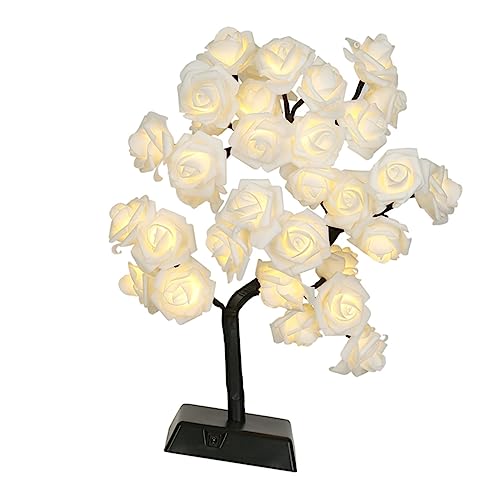 NUOBESTY Roseblüten Tischlampe Kreative Led Lampe Im Baumdesign Batteriefrei Für Schlafzimmerdekoration Warme Weiße Beleuchtung Dekorativ Und Praktisch von NUOBESTY