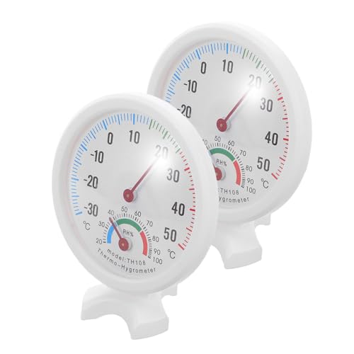 NUOBESTY 2 Stück Analoges Mini Thermometer Hygrometer Kleines Rundes Temperatur Luftfeuchtigkeitsmessgerät für Innenbereich Kühlschrank und Luftbefeuchter mit Rückseitiger Aufhängung von NUOBESTY