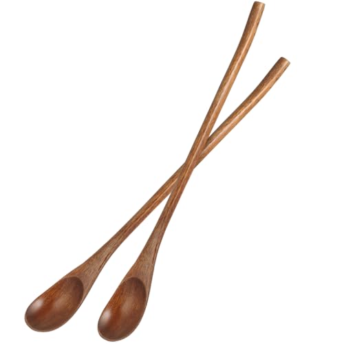 NUOBESTY 2 Stück Kaffee- Und Honiglöffel Aus Holz Mit Langem Griff – Nanmu-Rührlöffel Im Japanischen Stil Kleine Teelöffel Aus Holz Für Tee Getränke Dessert von NUOBESTY