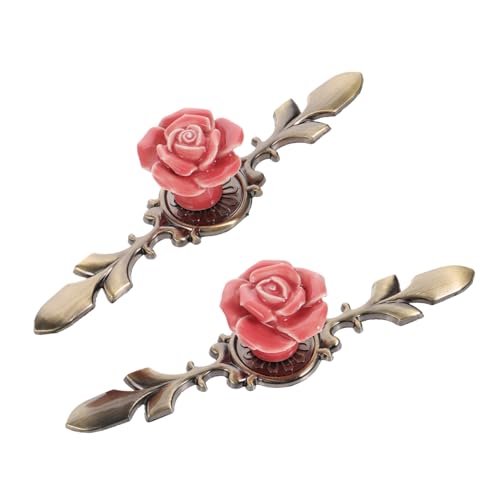 NUOBESTY 2 Stück Retro Keramik Möbelgriff Rosenblüte mit Bronze Rückplatte Vintage Schrankknauf für Kommode und Küchenschrank Einfache Montage Stilvoller Retro Dekor Langlebig und von NUOBESTY