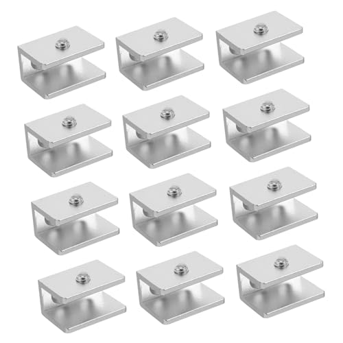 NUOBESTY 20 Stück Glasregalklammern Glasbefestigungsklemme Aluminium Glasklammern Wandregalhalterung Robuste Regalhalterungen Glasregalhalter Glasklemmen Clips Halterungen Für von NUOBESTY
