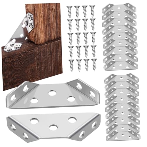 NUOBESTY 20 Stück Teiliges Edelstahl Winkelverbinder Stabile Dicke Eckwinkel für Holz Multifunktionale Möbelverbinder mit Poröser Oberfläche Kratzfeste Winkelklammern zur Sicheren von NUOBESTY