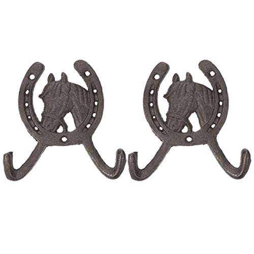 NUOBESTY 2Pcs Hufeisen Haken Vintage Hufeisen Gusseisen Wand Haken Pferd Kopf Haken Kleidung Haken Western Hufeisen Decor für Schlüssel Mantel Hut von NUOBESTY